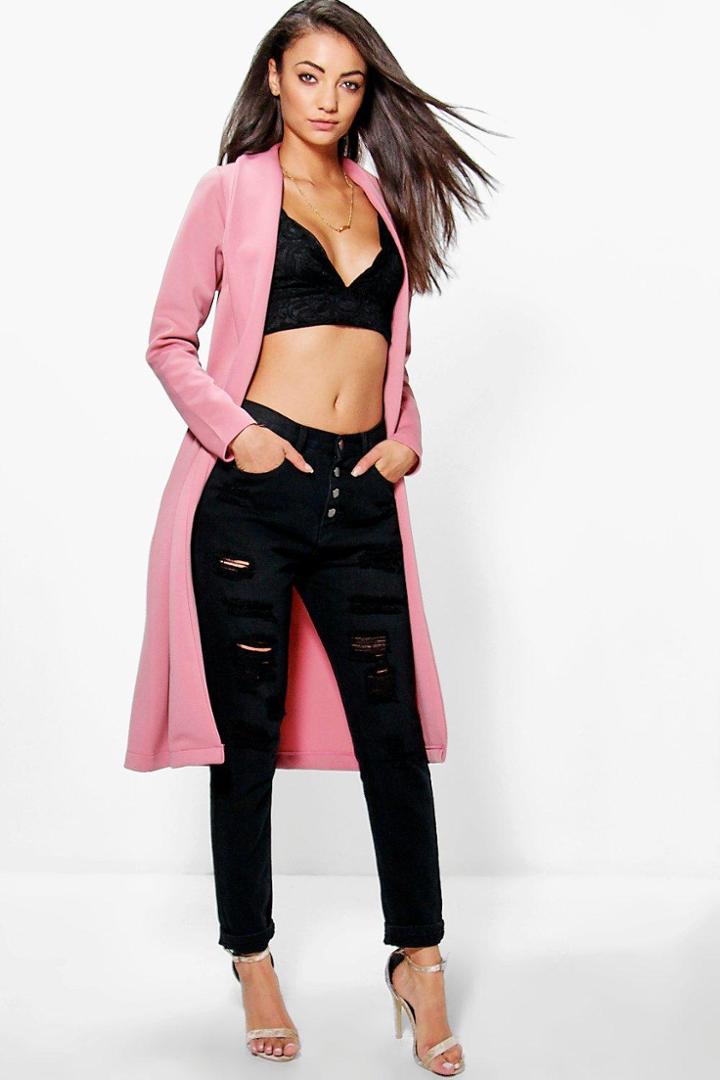 Boohoo Tall Selmah Scuba Longline Duster Coat Salmon
