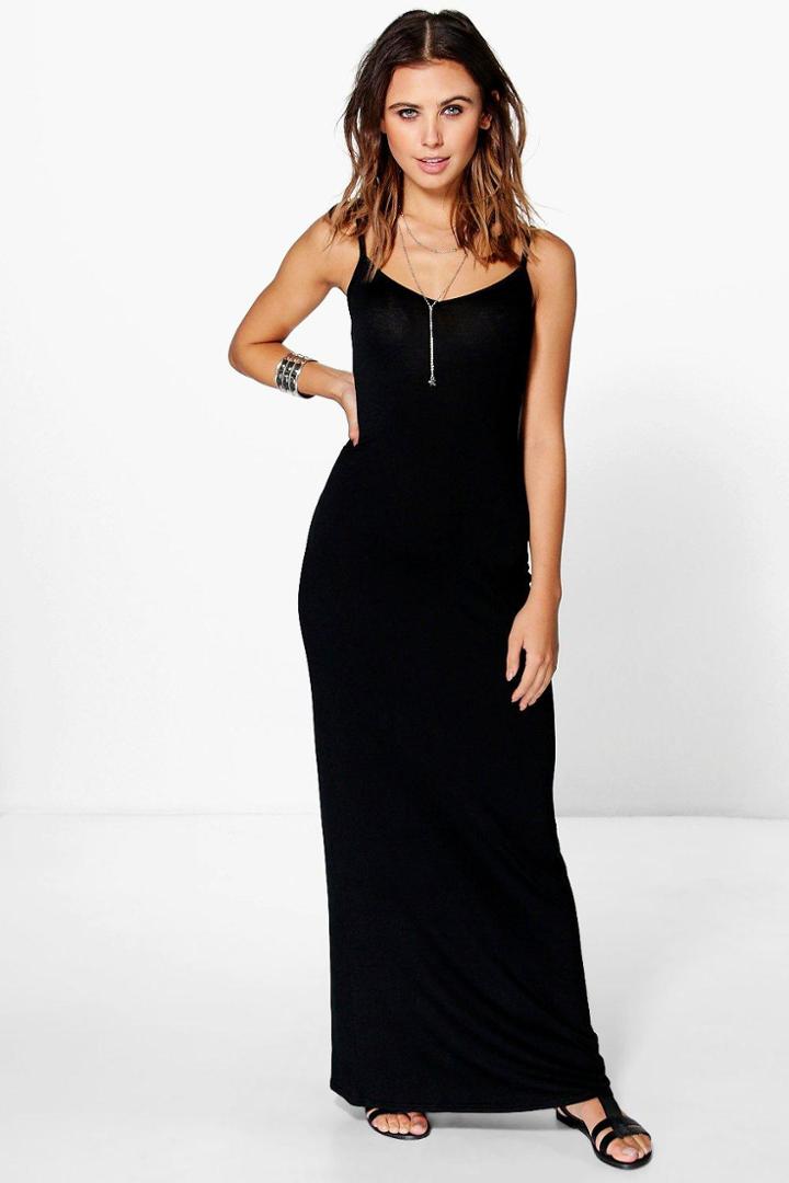 Boohoo Hedda Basic Strappy Cami Maxi Dress Black