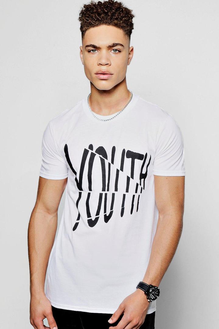 Boohoo Spliced 'youth' Print Crew Neck T-shirt White