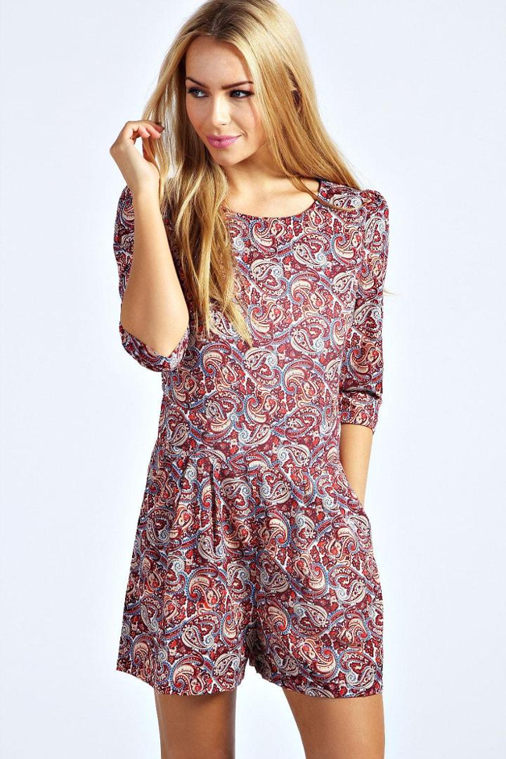 Boohoo Holly Paisley Print Playsuit - Multi
