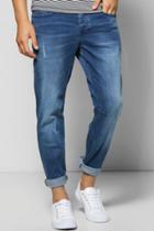 Boohoo Slim Fit Blue Jeans With Sandblasting And Abrasions Blue