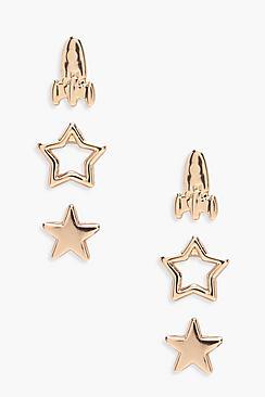 Boohoo Zoe Rocket And Star Studs 3 Pack
