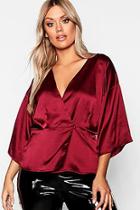 Boohoo Plus Kimono Sleeve Button Detail Satin Top