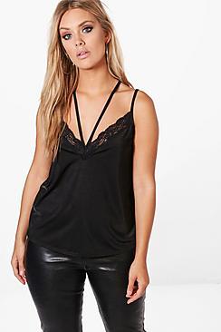 Boohoo Plus Double Strap Lace Trim Detail Cami Top