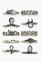 Boohoo Daisy 10 Piece Stone Set Ring Pack Silver