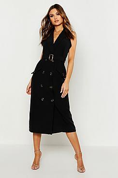 Boohoo Sleeveless Double Breasted Midi Dress