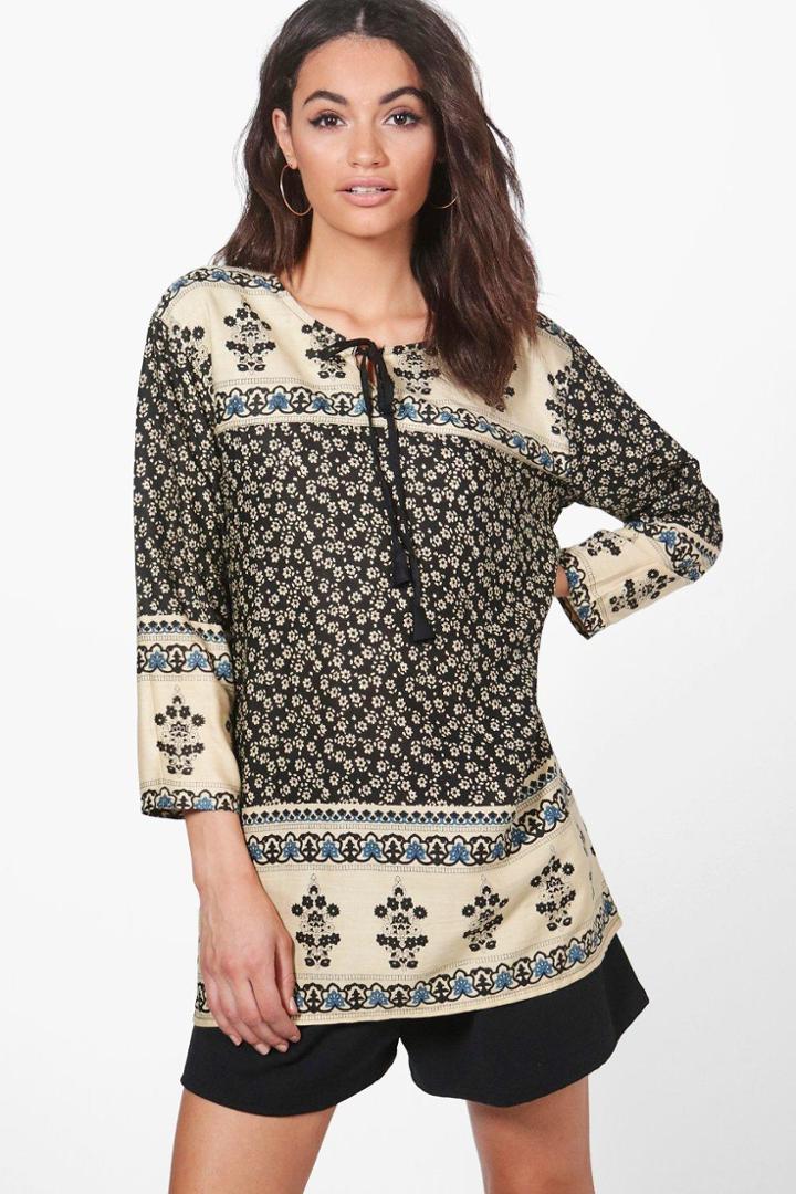 Boohoo Maisie Woven Paisley Long Sleeve Top Multi