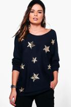 Boohoo Aimee Sequin Star Jumper Blue