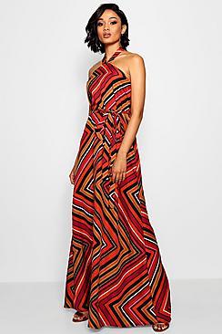 Boohoo Tall Mila Halter Twist Belted Maxi Dress