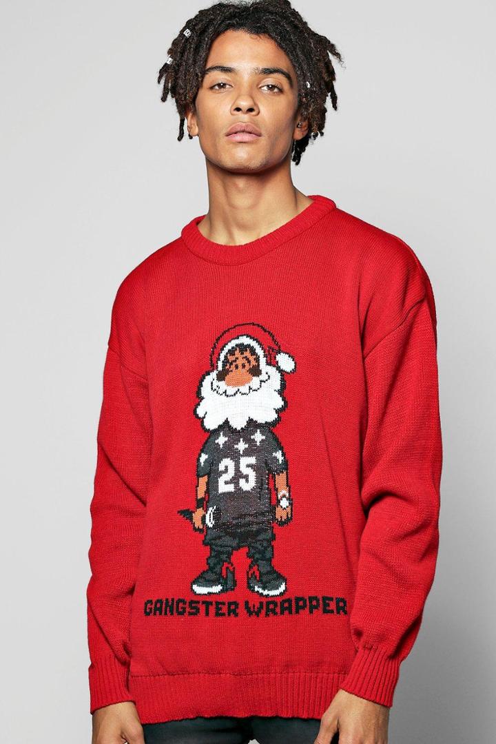Boohoo 'gangsta' Xmas Jumper Red