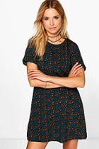 Boohoo Daniella Teal Floral Shift Dress