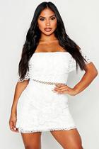 Boohoo Lace Off The Shoulder Wrap Bodycon Dress