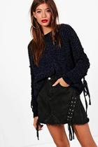 Boohoo Millie Lace Up Sleeve Chenille Jumper