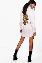 Boohoo Lucie Oversized Dragon Embroidered Shirt Dress