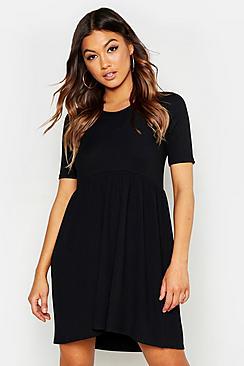 Boohoo Rib Round Neck Smock Dress