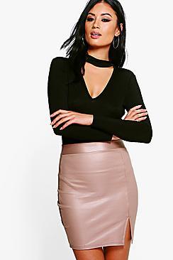Boohoo Livia Wet Look Scuba Mini Skirt