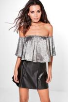 Boohoo Heidi Metallic Off The Shoulder Top Black