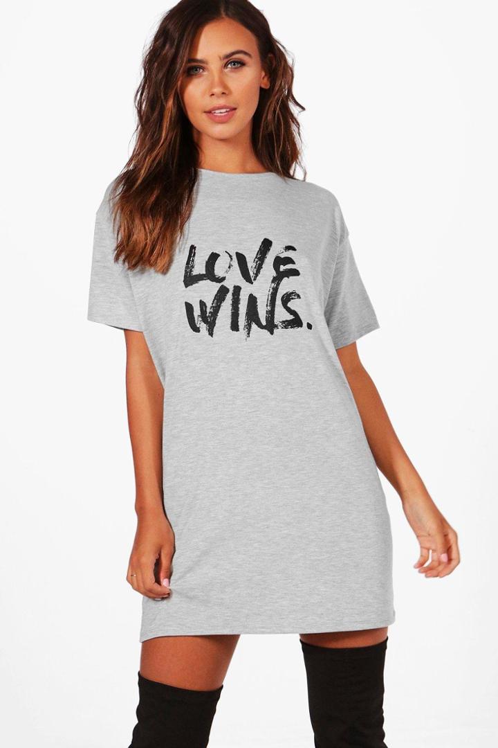 Boohoo Charity Petite 'love Wins' Dress Grey