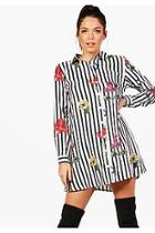 Boohoo Tyler Stripe & Floral Print Shirt Dress