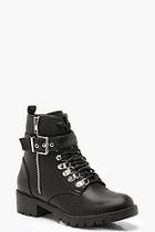 Boohoo Lace Up Buckle Detail Hiker Boots