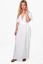 Boohoo Plus Tiffany Plunge Beach Maxi Dress White