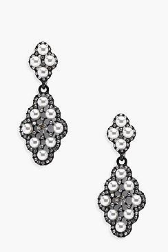 Boohoo Thea Pearl And Diamante Tiered Earrings