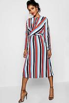 Boohoo Lilly Wrapped Front Striped Midaxi Dress