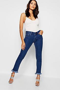 Boohoo Fray Hem Mid Rise Jean