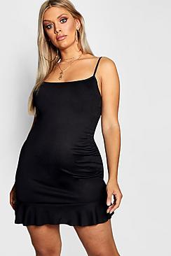 Boohoo Plus Square Neck Frill Hem Bodycon Dress