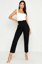 Boohoo Wide Buckle Belt Straight Tapered Trouser