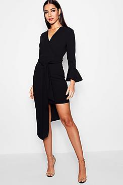 Boohoo Teresa Asymmetric Belted Midi Dress