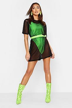 Boohoo Neon Oversized Mesh T Shirt Dress