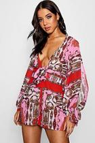 Boohoo Eliza Scarf Print Knotted Beach Playsuit