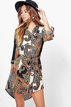 Boohoo Rhiannon Paisley Shirt Dress