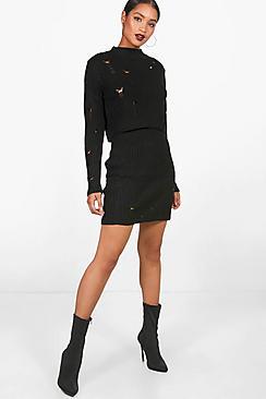 Boohoo Bex Distressed Crop Knitted Set
