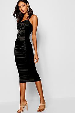 Boohoo Satin Cupped Mesh Panel Bodycon Dress