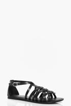 Boohoo Florence Leather Woven Gladiator Flat Sandal Black