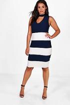 Boohoo Plus Katie Striped Choker Ribbed Midi Dress