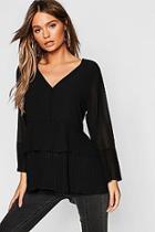 Boohoo Pleated Button Smock Blouse