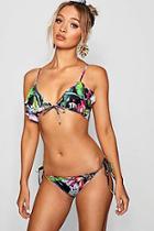 Boohoo Portugal Dark Floral Frill Triangle Bikini