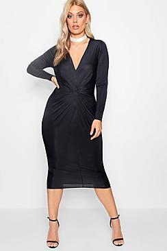 Boohoo Plus Ivy Slinky Knot Front Midi Dress