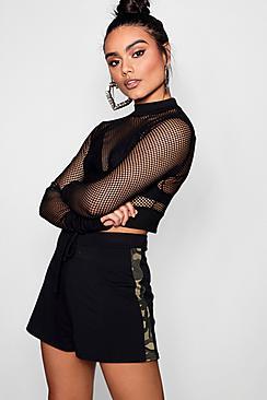 Boohoo Lucy Camo Side Stripe Runner Shorts