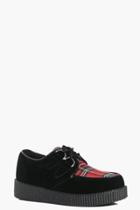 Boohoo Lara Tartan Print Creeper Shoe Black