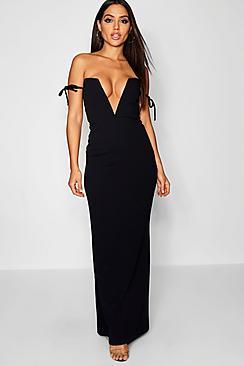 Boohoo Extreme Plunge Tie Detail Maxi Dress