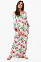 Boohoo Plus Ava Off The Shoulder Tropical Printed Maxi Dress Multi