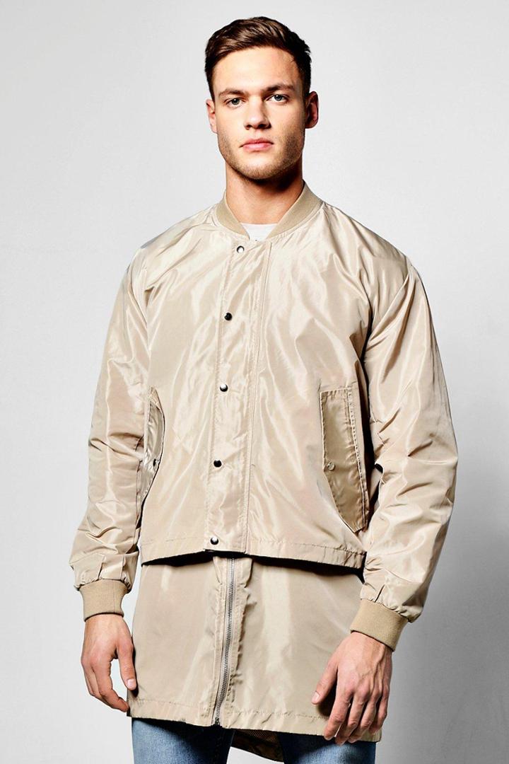Boohoo Longline Bomber With Zip Off Hem Stone