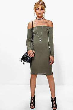 Boohoo Ria Off The Shoulder Midi Dress