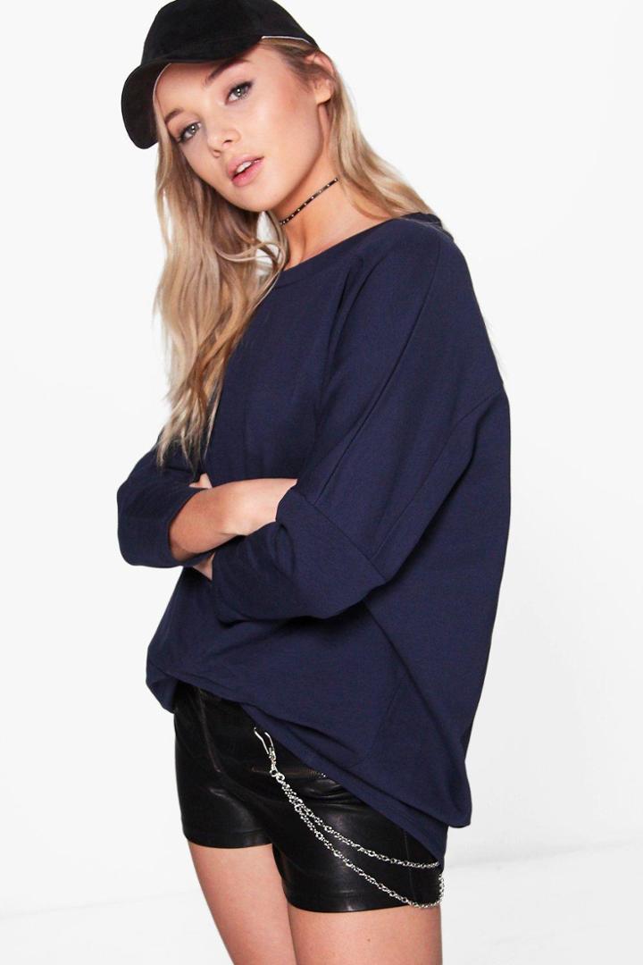 Boohoo Tess Oversized Batwing Sweatshirt Blue