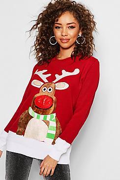 Boohoo Reindeer Singing Flashing Light Christmas Jumper