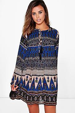 Boohoo Petite Natasha Paisley Tassel Midi Dress